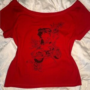 Red Betty Boop off the shoulder baby tee